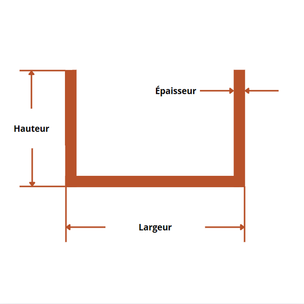 Profiles constructions aluminium forme upn 40x20x2 mm 6060 schema