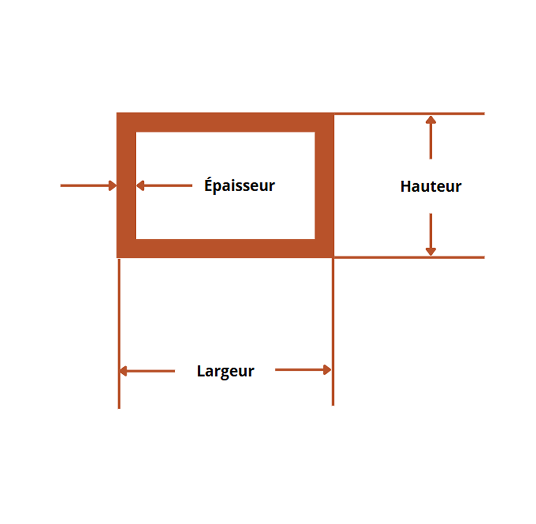 Tube acier rectangle 60x40x2 mm E24 schema